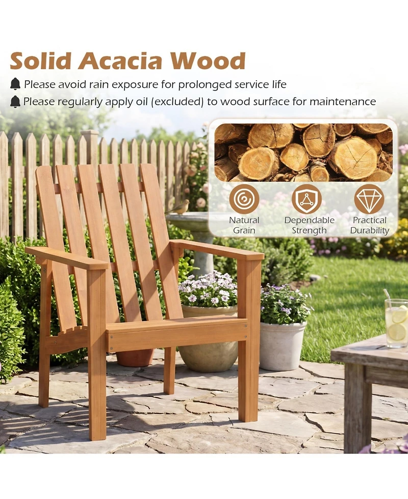 Sugift Acacia Wood Outdoor Patio Adirondack Chair with Slatted Backrest and Armrests