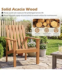 Sugift Acacia Wood Outdoor Patio Adirondack Chair with Slatted Backrest and Armrests