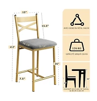 homfan Set of 8 Bar Stools, 26 Inch Metal Stools with Backrest and Soft Seat for Kitchen Island or Home Bar