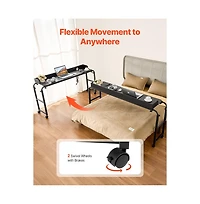 Sugift Mobile Overbed Desk with Power Outlets and Usb Ports 4 Wheels Adjustable