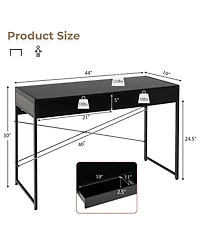 Gouun 2-Drawer Steel-Frame Writing Desk with Anti-Topple Hardware, Depth