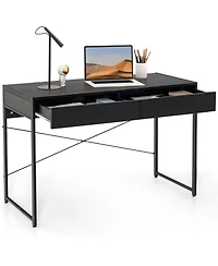 Gouun 2-Drawer Steel-Frame Writing Desk with Anti-Topple Hardware, Depth
