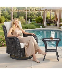 Pocassy Wicker Side Table Outdoor, Patio Rattan with Glass Top and Storage Shelf, 22" Tall Coffee for Yard, Deck, Garden
