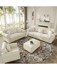 Maison Boucle Velvet Loveseat Sofa, Chesterfield Tufted Nailhead, Rolled Arms