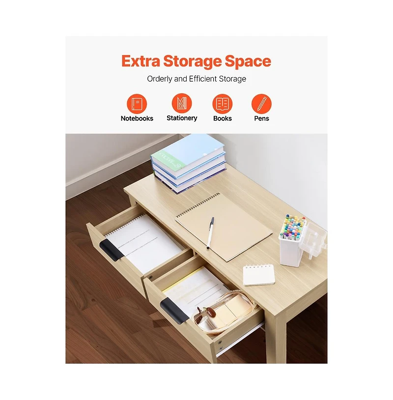 Sugift Kids Desk with 2 Drawers Modern Simple Study Writing Table for Bedroom