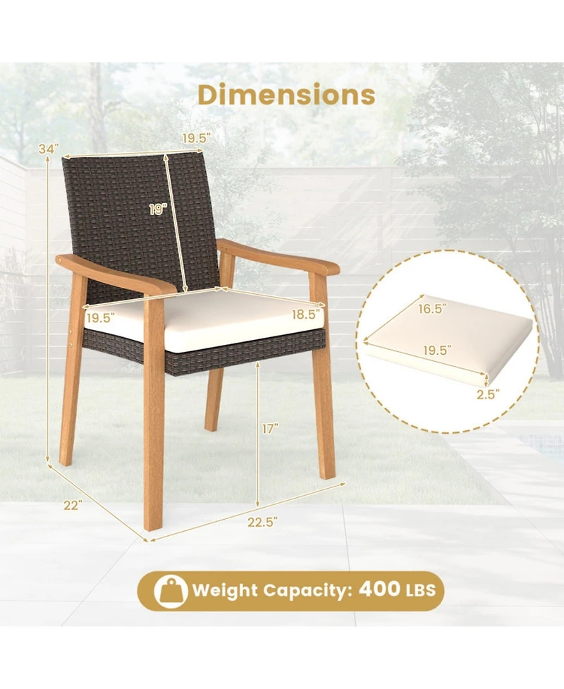 Sugift Pe Rattan Patio Dining Chair Set of 4 with Removable Cushions and Acacia Wood Armrests