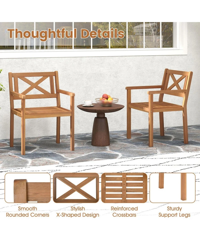 Sugift Acacia Wood Patio Dining Chairs for Porch Set of 2