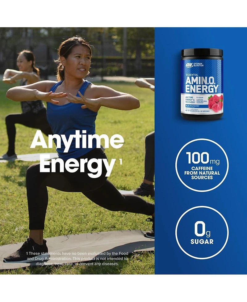 Optimum Nutrition Amino Energy, Pre Workout with Tea, Bcaa, Amino Acids, and Coffee Extract, Raspberry, 30 Servings