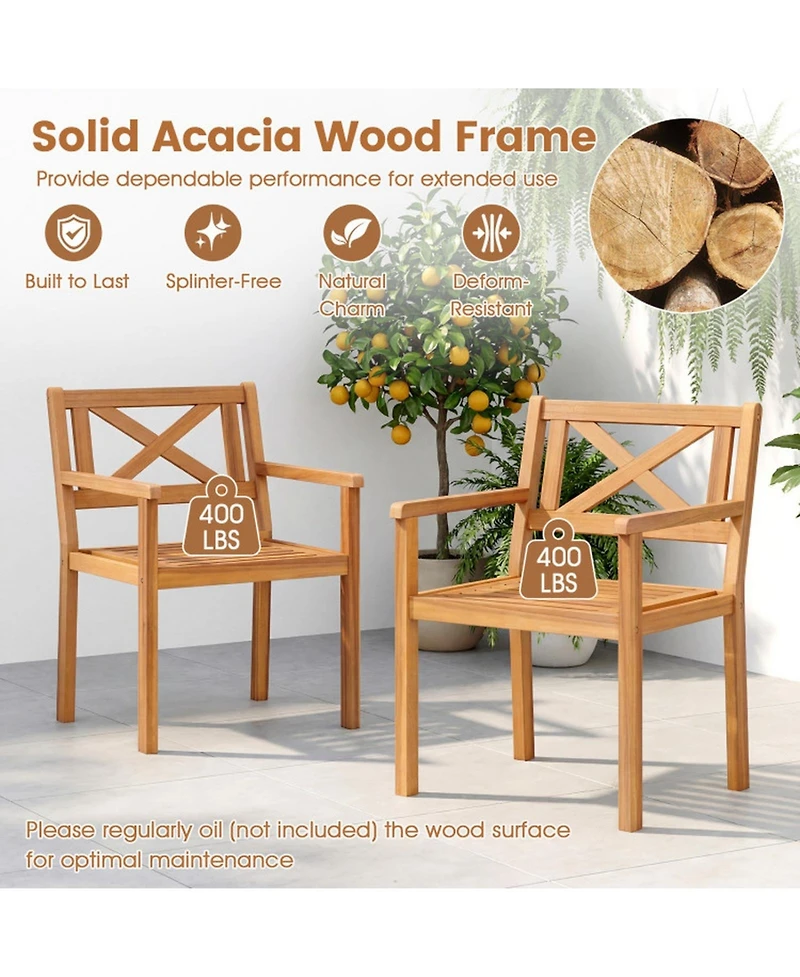 Gouun Set of 4 Acacia Wood Patio Dining Chairs with Slatted Ventilated Seats