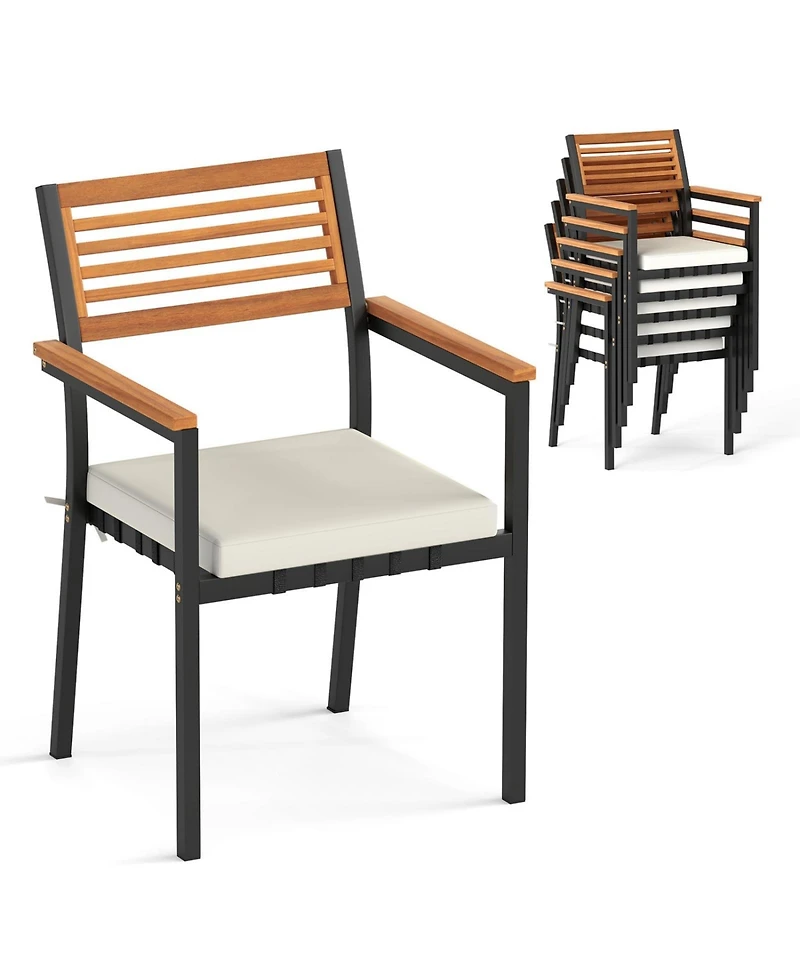 Gouun Set of 6 Stackable Patio Dining Chairs with Washable Seat Cushions