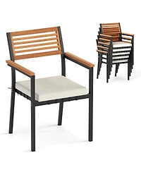 Gouun Set of 6 Stackable Patio Dining Chairs with Washable Seat Cushions