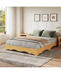 gaomon Wood Platform Bed Frame, Low Profile with Wavy Design, Minimalist Base Without Headboard, Noise-Free Support