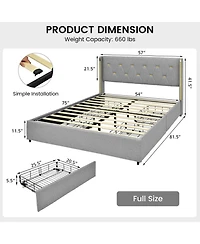 Gouun Full Upholstered Platform Bed Frame with Tufted Headboard and 4 Drawers
