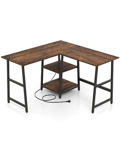 Gouun L-Shaped Corner Computer Desk Storage Shelves Steel Frame Footrest