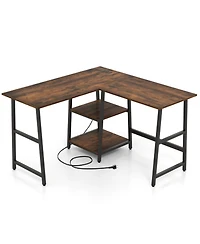 Gouun L-Shaped Corner Computer Desk Storage Shelves Steel Frame Footrest