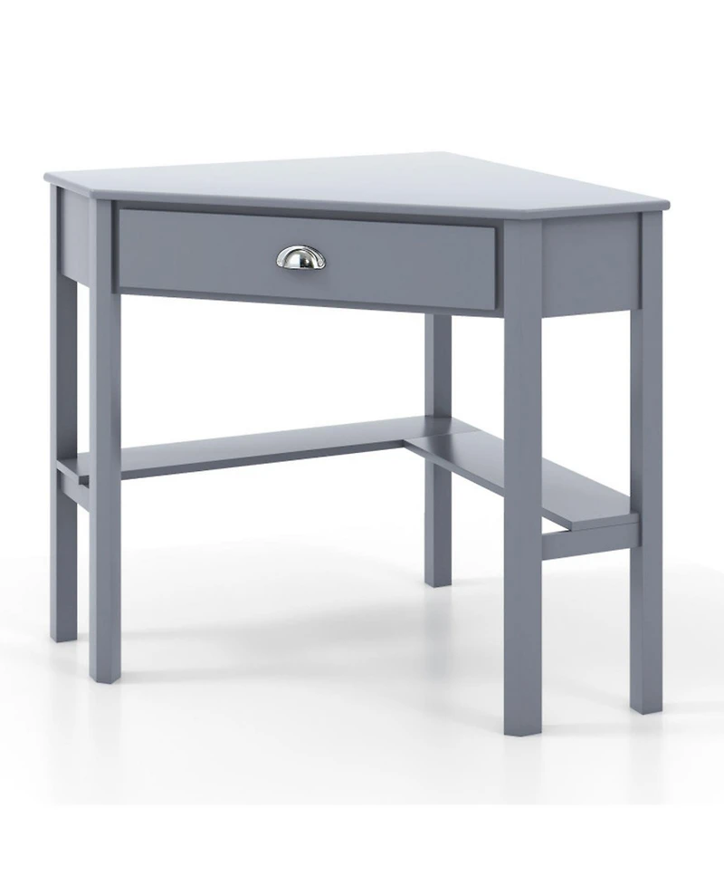 Gouun Corner Computer Desk Solid Pine Wood Drawer Open Shelves Laptop