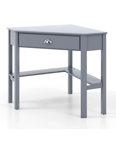 Gouun Corner Computer Desk Solid Pine Wood Drawer Open Shelves Laptop