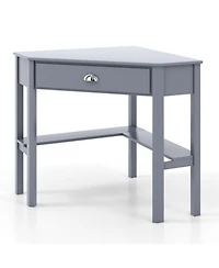 Gouun Corner Computer Desk Solid Pine Wood Drawer Open Shelves Laptop