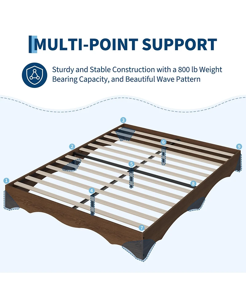 homfan Minimalist Wave Edge Wood Platform Bed Frame - Sturdy and Noise-Free, Easy Assembly, No Box Spring