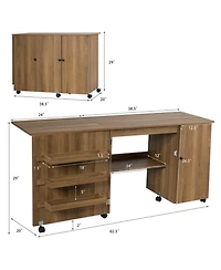 Gouun Folding Sewing Craft Table Storage Shelves Lockable Casters Cabinet