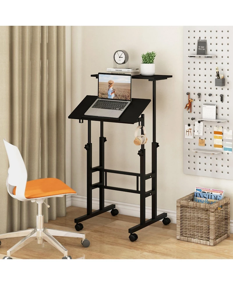 Gouun Rolling Standing Desk with Split-Level Tabletop and Wheels