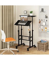 Gouun Rolling Standing Desk with Split-Level Tabletop and Wheels