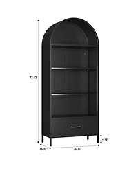 Boyel Living Arched Metal Bookshelf with Drawer, Modern Open Display Cabinet and Tall Storage Shelf