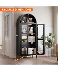 Boyel Living Metal Arched Display Cabinet with Led Lights, Lockable Glass Door Bookshelf and Hutch for Living Room