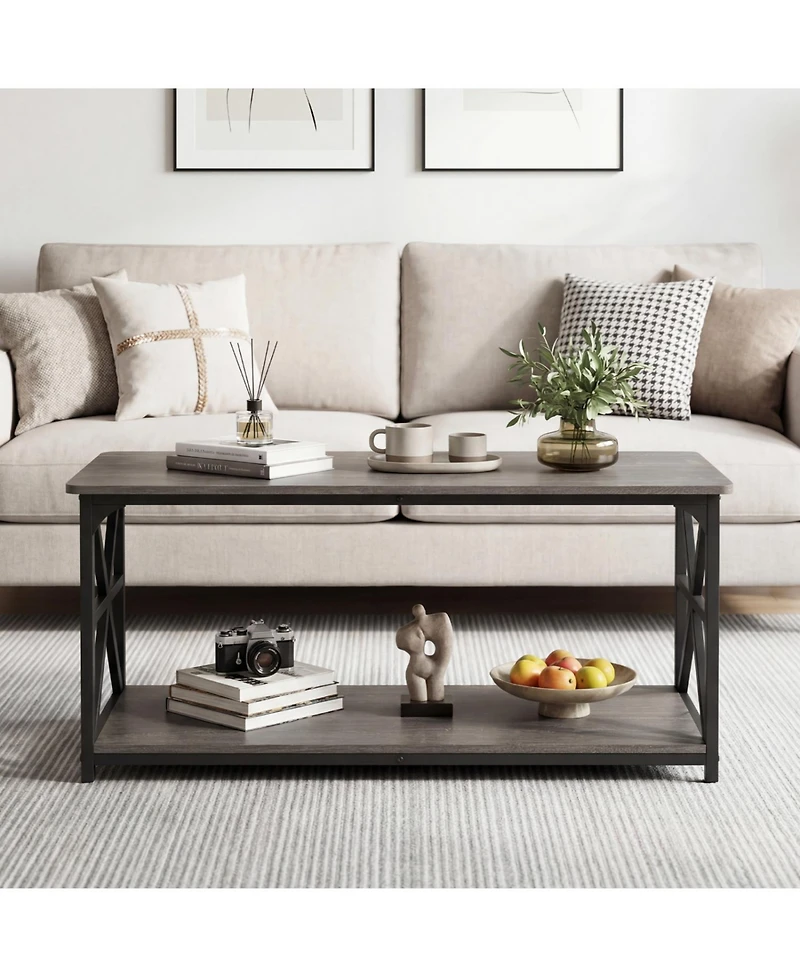 Slickblue 2-Tier Coffee Table with Storage Shelf, Modern Center for Living Room