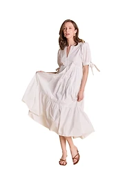 English Factory Women's Tiered Midi Dress With Bow Tie Sleeves