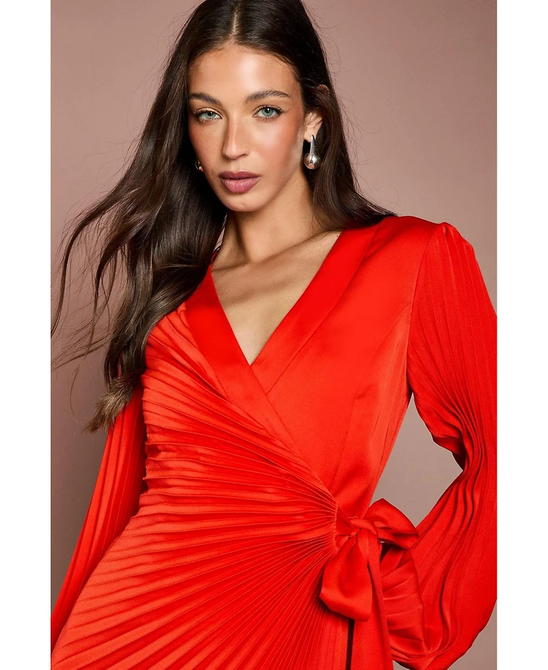 Coast Women's Satin Long Sleeve V-Neck Wrap Dress