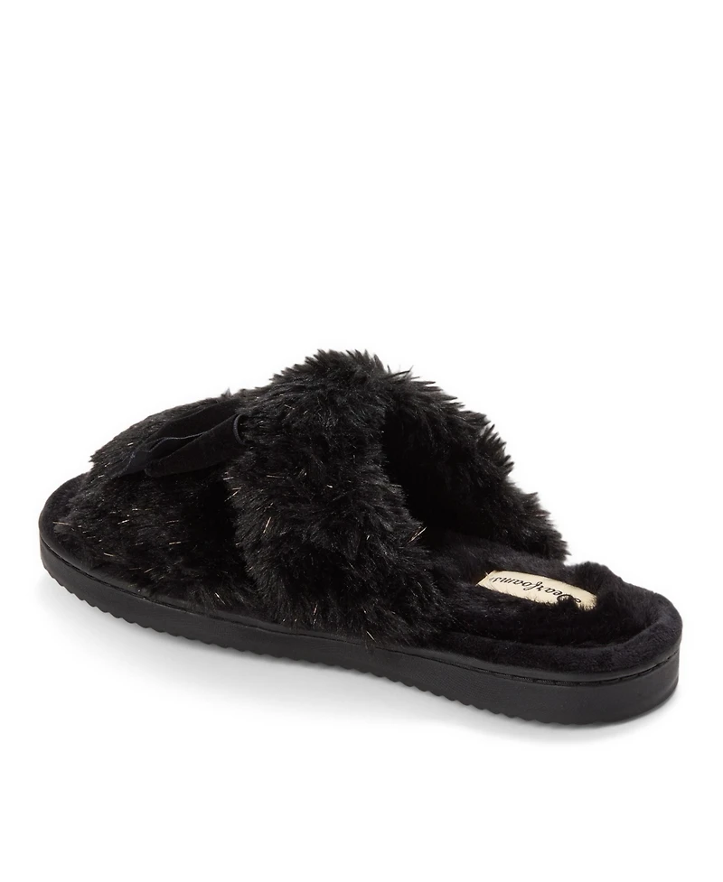 Dearfoams Women's Bianca Pile Slide Slipper with Bow
