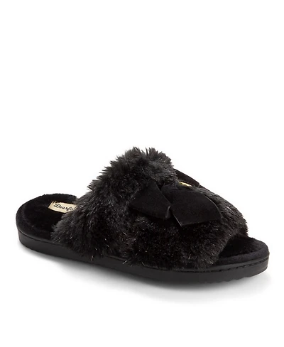 Dearfoams Women's Bianca Pile Slide Slipper with Bow