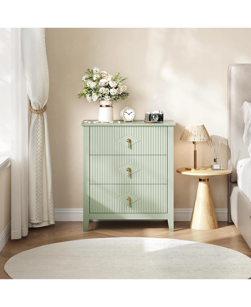 gaomon 27.5" Mid-Century Nightstand Set of 2, 3 Drawer Wood Dresser with Metal Handle