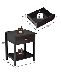 Gymax 2PCS 2-Tier Nightstand Modern Side End Table w/ Drawer & Open Shelf White