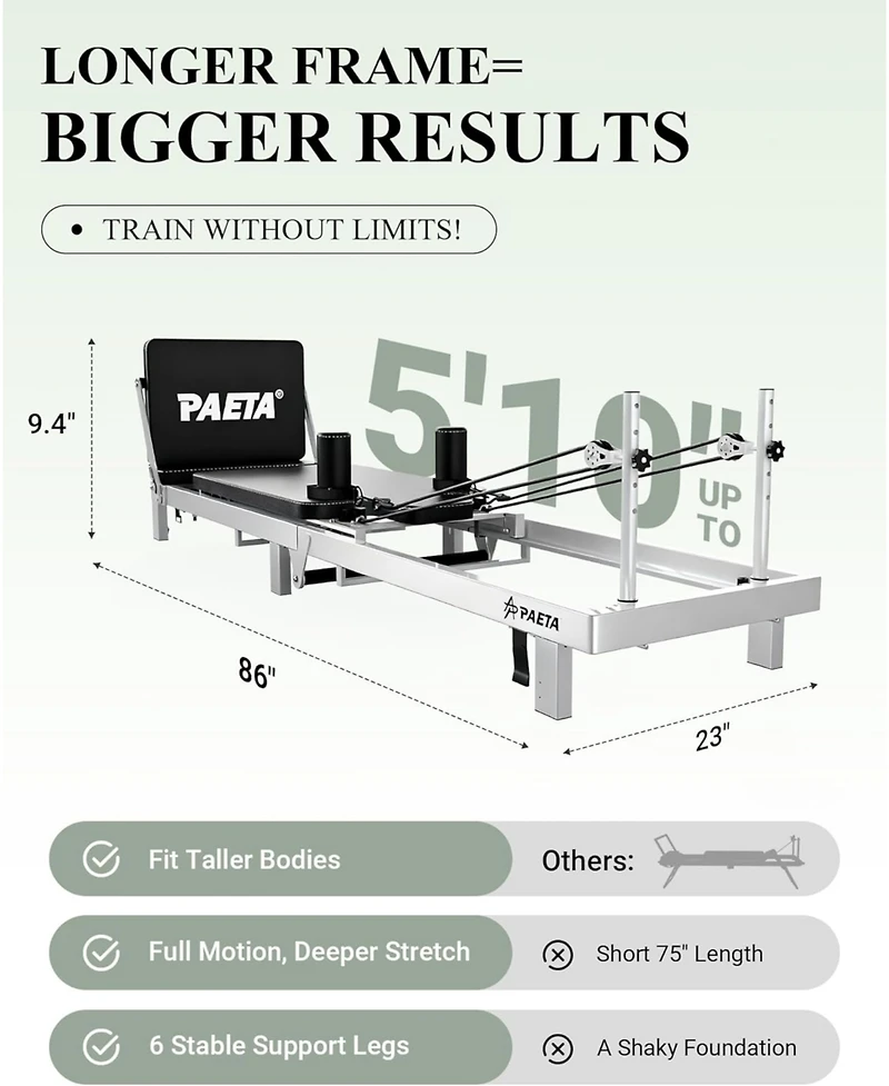 Mikolo Pilates Reformer - 86" Foldable Machine for Home Use, Includes Jump Board, Workout Equ