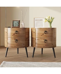 gaomon Round Side Table with Drawers (Bedside/Accent)