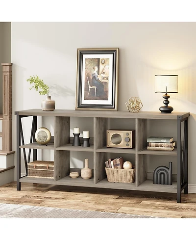 gaomon 8-Cube Farmhouse Storage Bookshelf, Horizontal Wood Bookcase for Entryway & Living Room