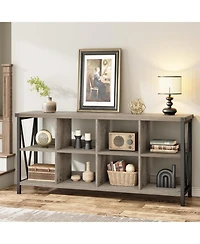 gaomon 8-Cube Farmhouse Storage Bookshelf, Horizontal Wood Bookcase for Entryway & Living Room