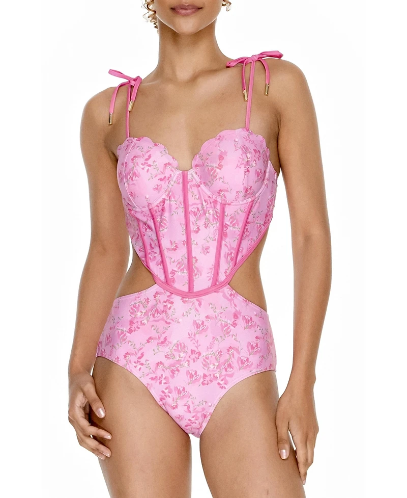 Jessie Zhao New York Women's Pink Blossom Reversible One-Piece Swimsuit