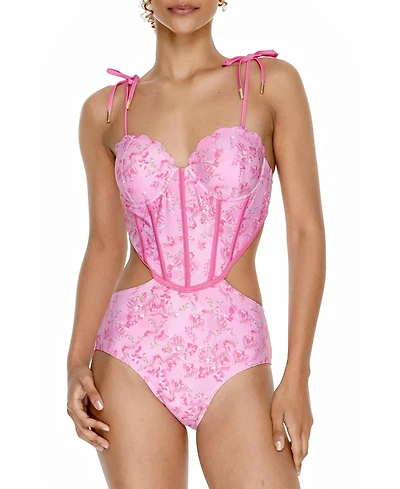 Jessie Zhao New York Women's Pink Blossom Reversible One-Piece Swimsuit