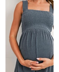 Hello Miz Maternity Sleeveless Smocked Square Neck Ribbed Romper