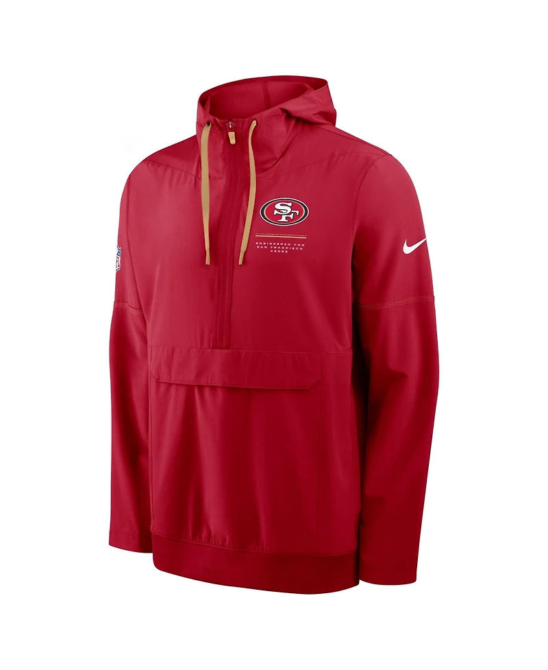 Nike Men's Scarlet San Francisco 49ers Sideline Anorak Half-Zip Hooded Jacket