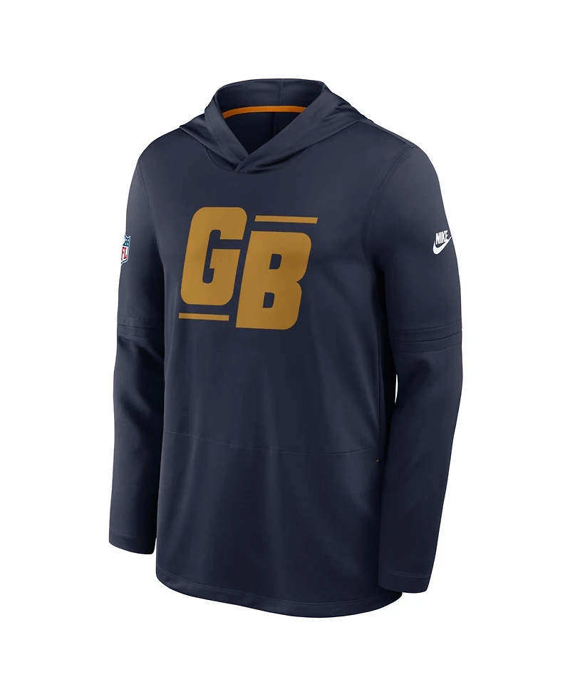 Nike Men's Navy Green Bay Packers Sideline Dri-fit Long Sleeve Hooded T-Shirt