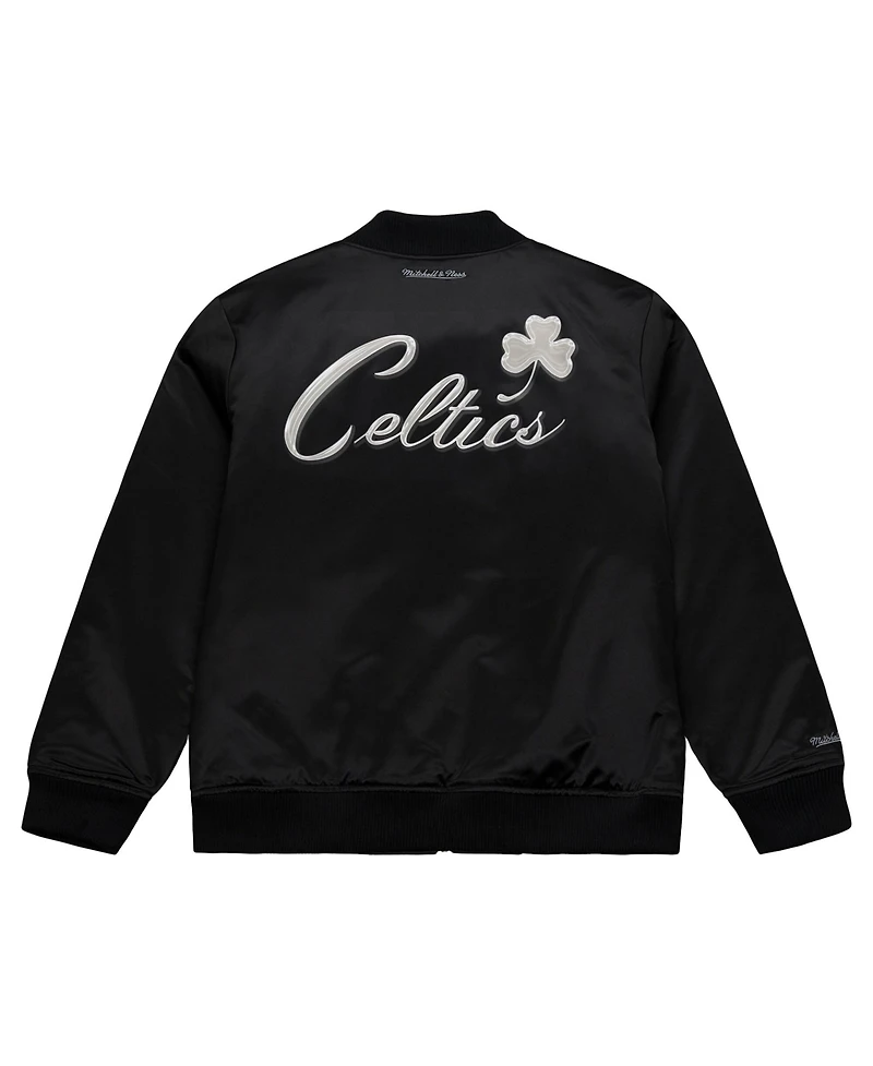 Mitchell & Ness Men's Black Boston Celtics Chrome Satin Bomber Full-Zip Jacket