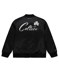 Mitchell & Ness Men's Black Boston Celtics Chrome Satin Bomber Full-Zip Jacket