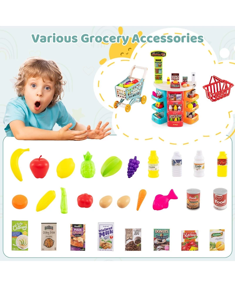 Slickblue 76 Piece Kids Grocery Store Play Set with Shopping Cart Pretend