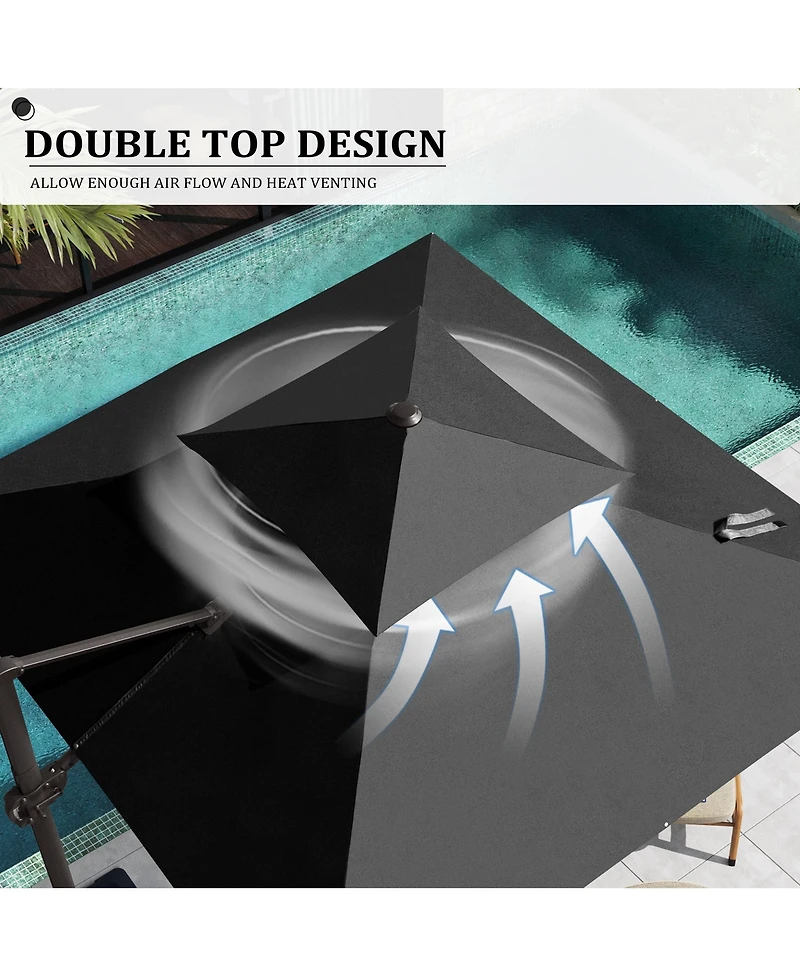 Pellebant Outdoor Patio Double Top Square Aluminum Cantilever Umbrella with Rod Wheel Base