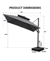 Pellebant Outdoor Patio Double Top Square Aluminum Cantilever Umbrella with Rod Wheel Base