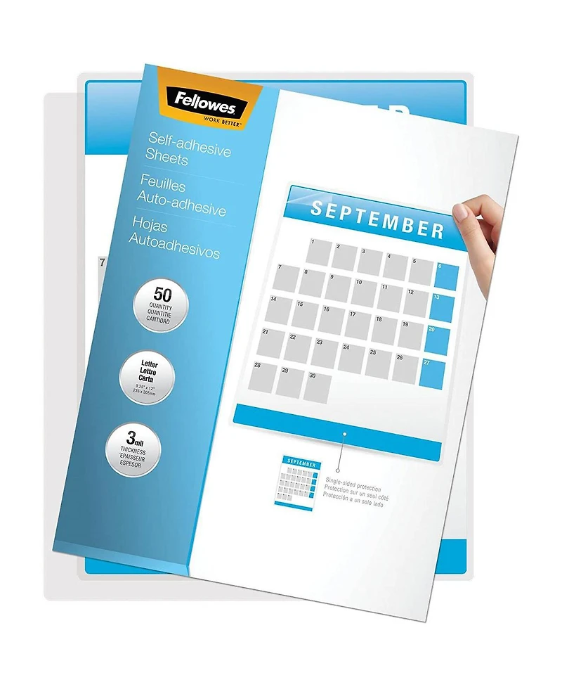 Fellowes Self Adhesive Laminating Sheets, 3mil Letter, 50 Pack